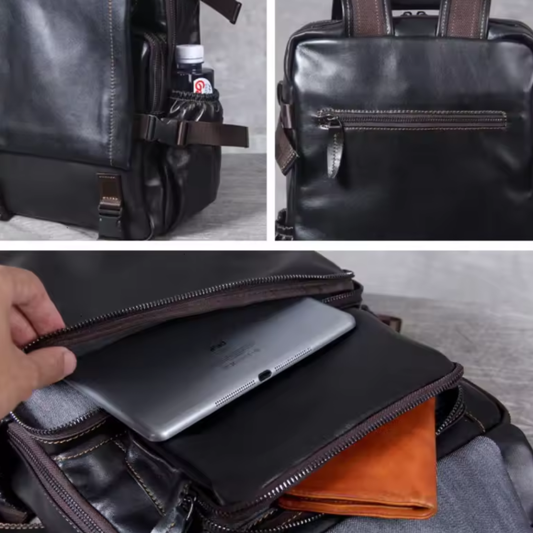 Griffin | Men's Black Leather Backpack for Work and Travel