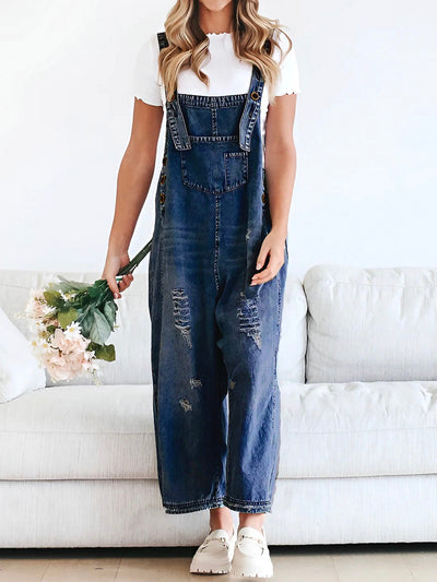 Thessaly | Distressed Denim Overalls