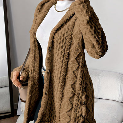 Paula - Plush Diamond-Patterned Hooded Cardigan