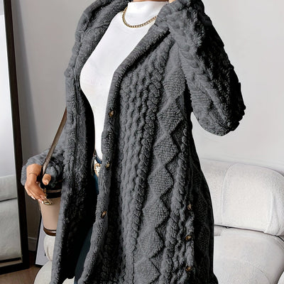 Paula - Plush Diamond-Patterned Hooded Cardigan