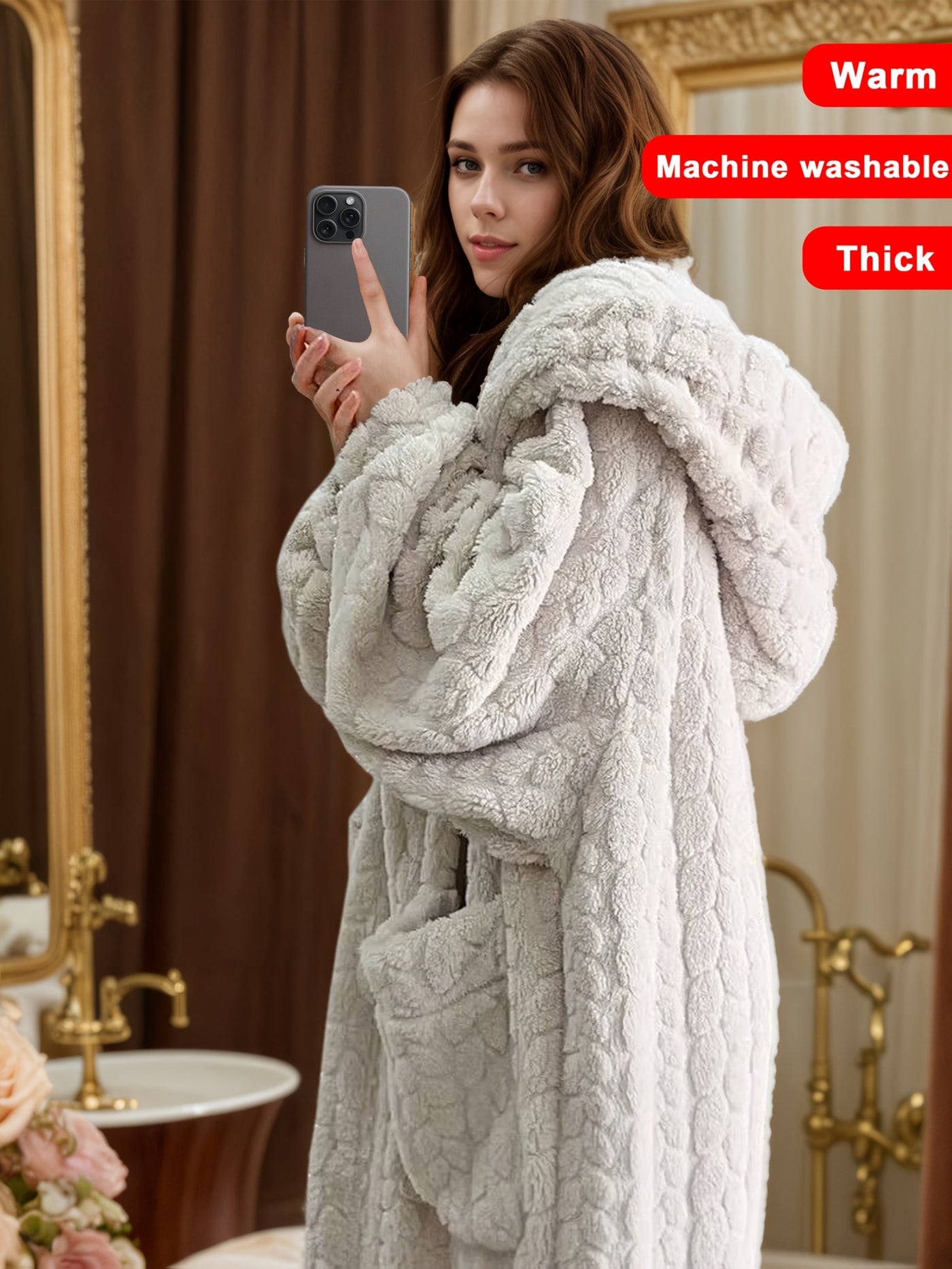 Lucy - Cozy Coral Fleece Hooded Robe