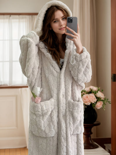 Lucy - Cozy Coral Fleece Hooded Robe
