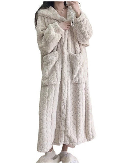 Lucy - Cozy Coral Fleece Hooded Robe