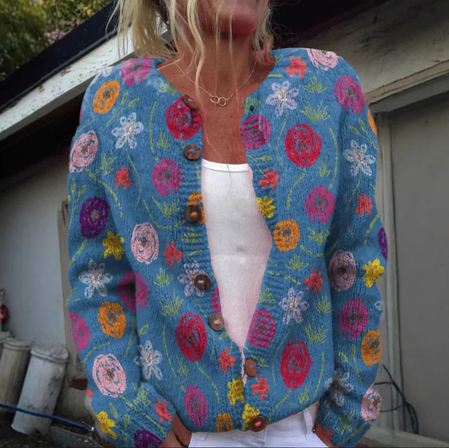 Tilda - Blue Cardigan With Floral Print