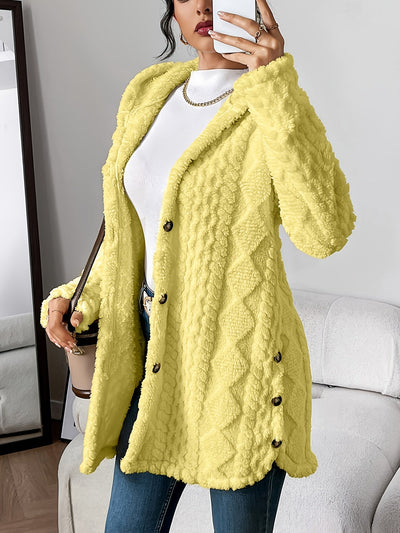 Paula - Plush Diamond-Patterned Hooded Cardigan