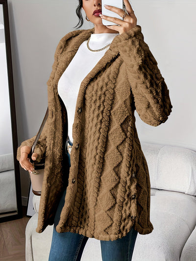 Paula - Plush Diamond-Patterned Hooded Cardigan