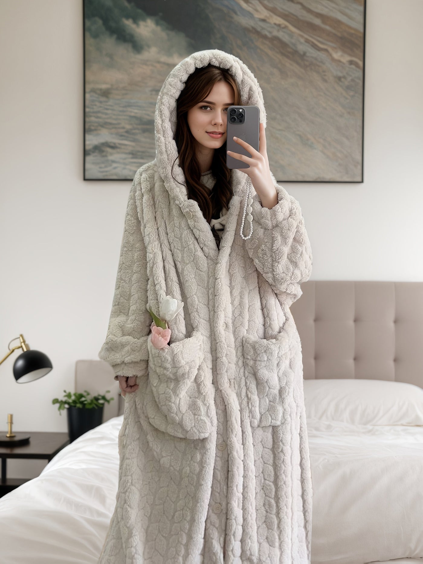 Lucy - Cozy Coral Fleece Hooded Robe