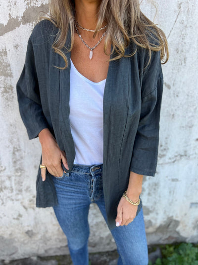 Celia | Linen Cardigan with Ruffles