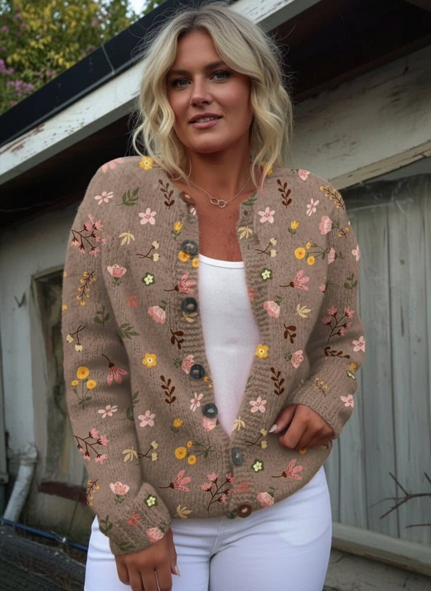 Yanni | Floral Print Buttoned Casual Cardigan  Sweater