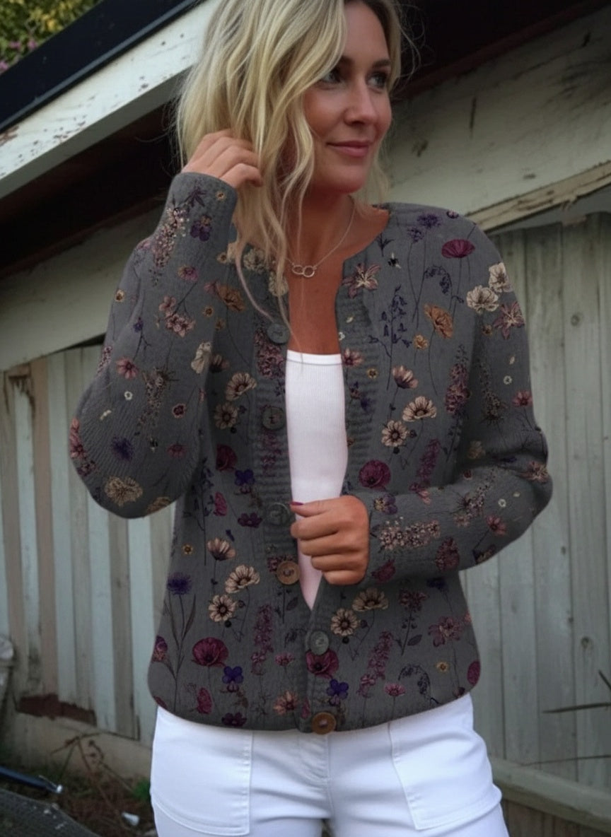 Martha | Floral Art Print Buttoned Cardigan Sweater