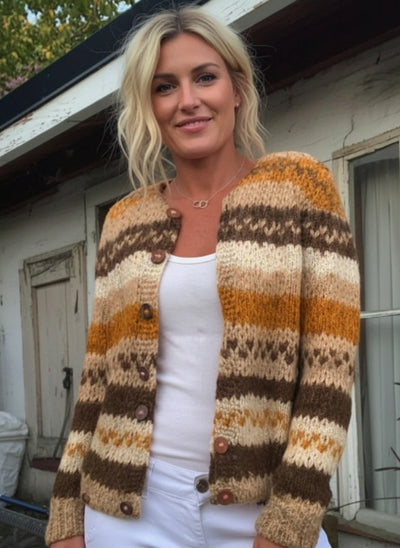 Alexa - Striped Colour Block Print Buttoned Cardigan Sweater