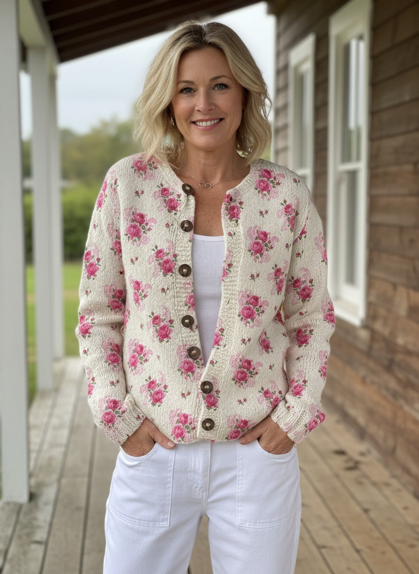 Carly | Watercolour French Rose Cardigan