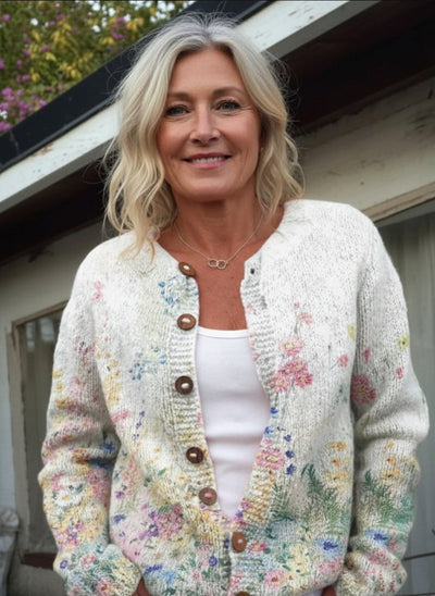 Leigh | Vintage Flower Art Print Buttoned Cardigan Sweater