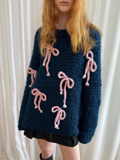 Elsa - Exquisite Bow Crew Neck Loose Sweater