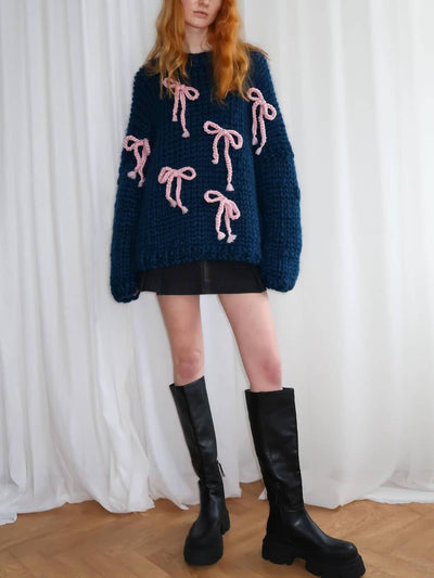 Elsa - Exquisite Bow Crew Neck Loose Sweater
