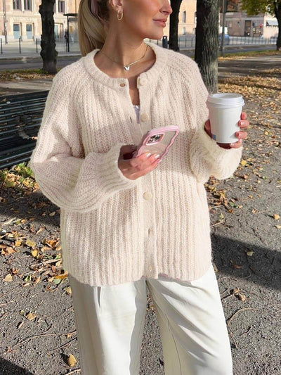 Lora - Lazy Style Loose Solid Color Long Sleeve Cardigan